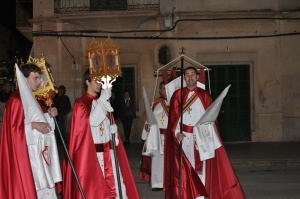 En Tià, en Miquel i en Jordi abans de partir la Processó. Processó Setmana Santa de Felanitx de 2009